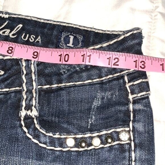 Aidal USA Womens Denim Capri Jeans W27 L12 Size 1 Dark Wash Studded Rolled Hem - Picture 9 of 9